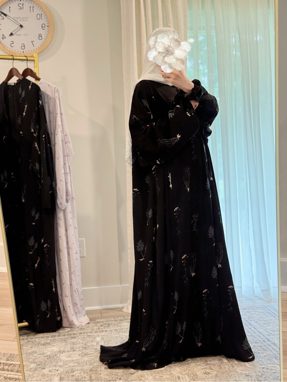 Modest Black Floral Maxi Dress - Full-Length Women's Abaya